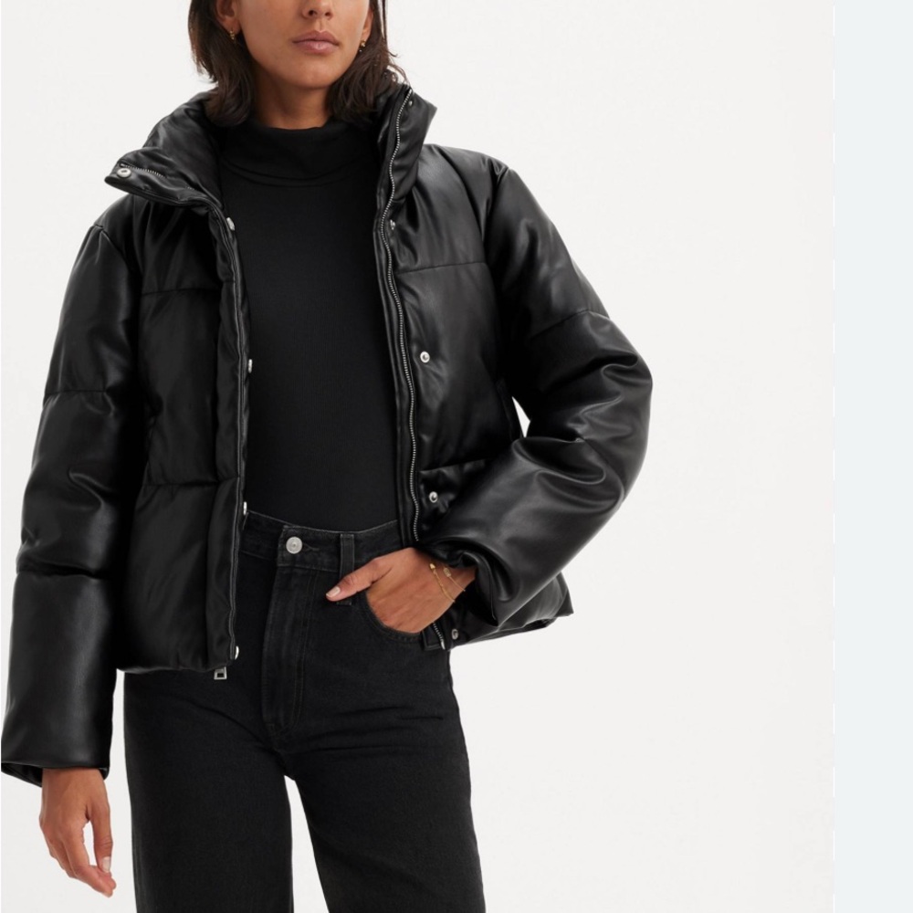 Levi's Women's Faux Leather Water Resistant Puffer Coat NWT ~Size XL